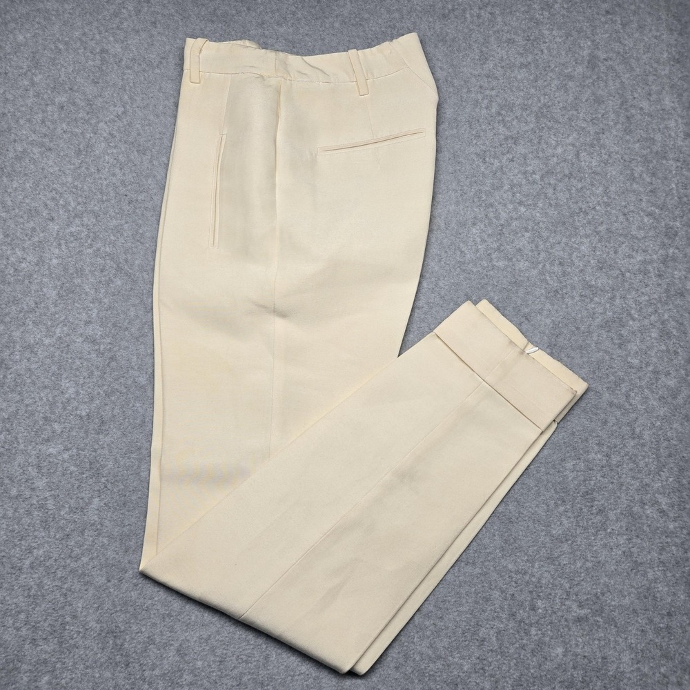 Balenciaga Pants Womens 38 Beige Silk Gabardine Cuffed Zip‎ Ankle Made Italy - Picture 8 of 16